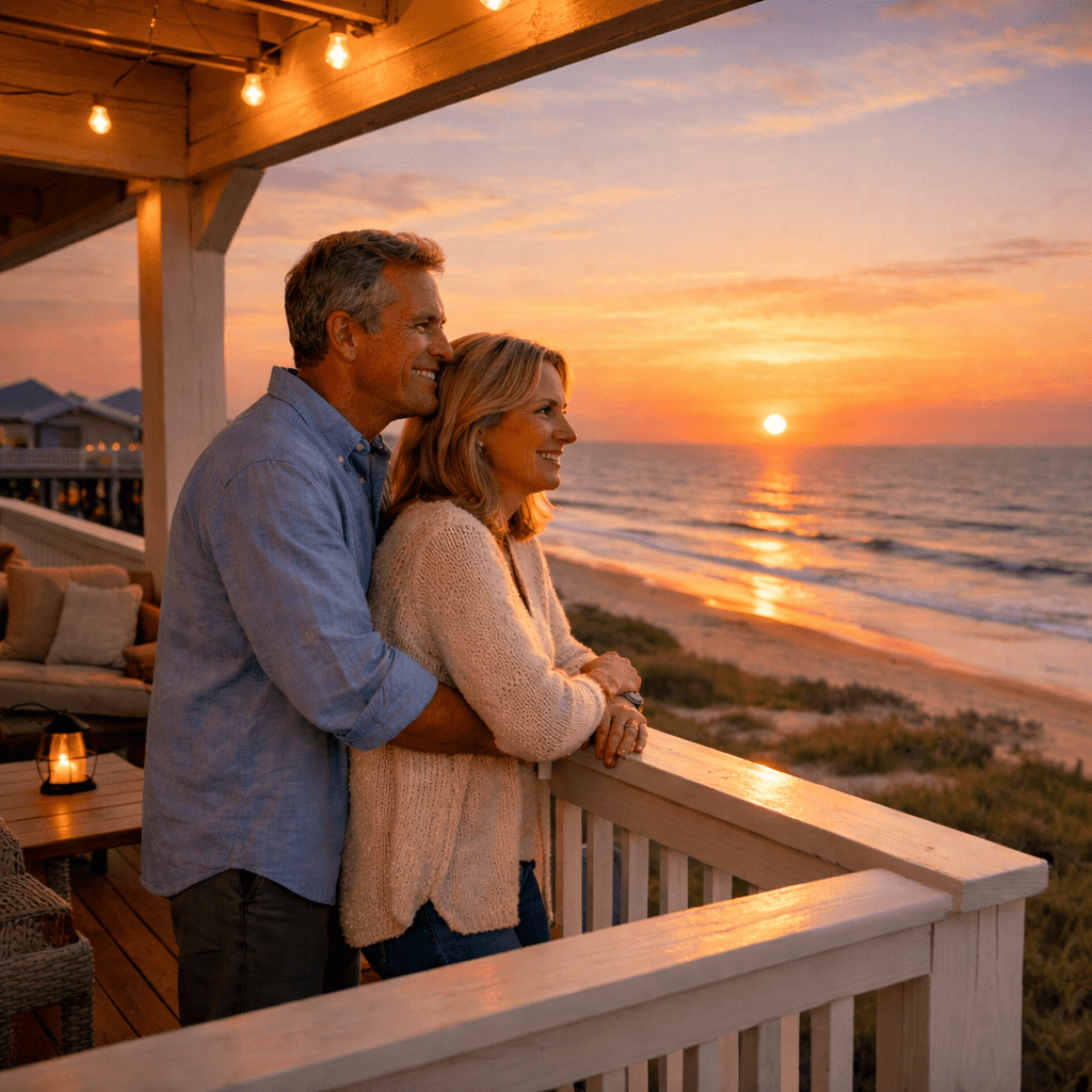 Retired Couple in Galveston at sunset